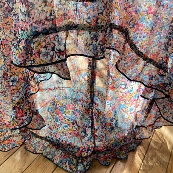 NOBO Pull On Asymmetrical Skirt Navy Blue Pink Ditsy Floral Ruffle - Picture 4 of 12